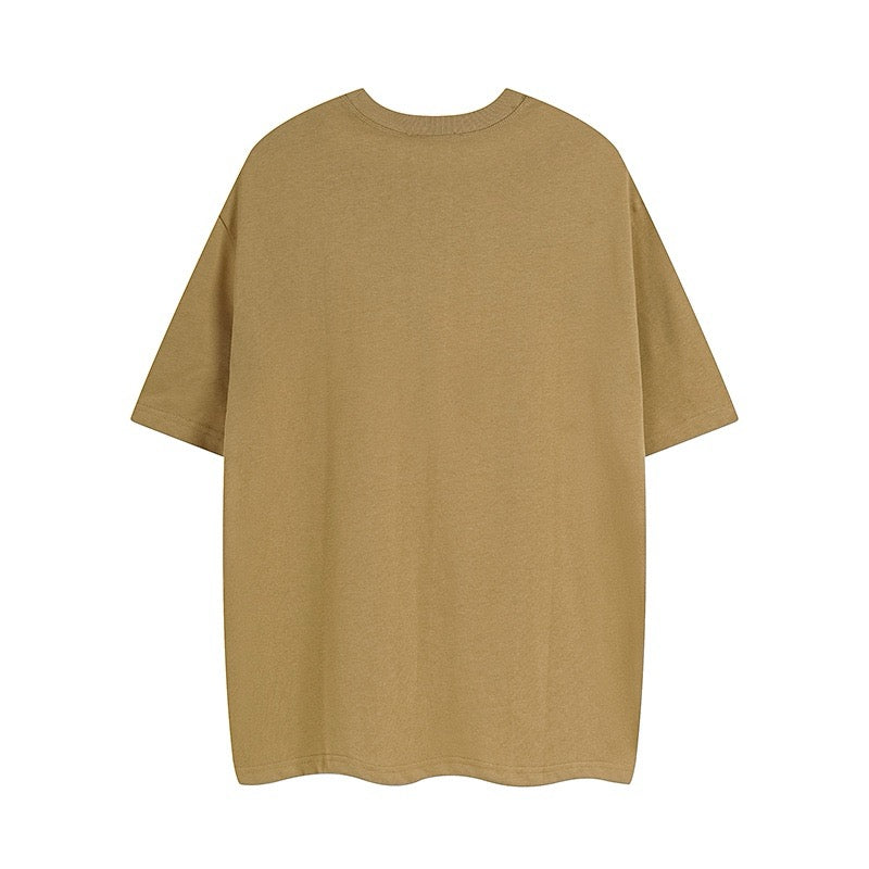 Tan Gucci short-sleeve T-shirt, plain back view with crew neck and short sleeves