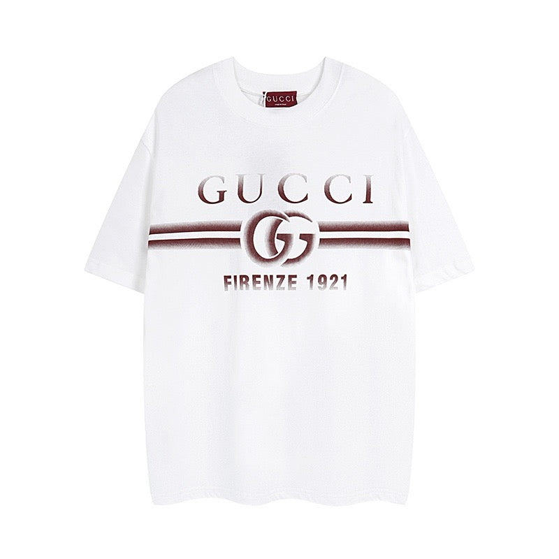 White Gucci T-shirt with large GUCCI Firenze 1921 logo print