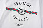 White Gucci short-sleeve T-shirt with multicolor “GUCCI FIRENZE 1921” logo