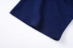 Navy T-shirt sleeve hem with double-stitched edge