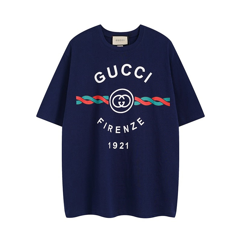 Navy short-sleeve T-shirt with Gucci Firenze 1921 graphic