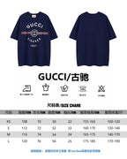 Navy T-shirt with Gucci Firenze logo and size chart icons