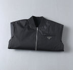 Prada sleeveless jacket with front zipper and chest logo patch