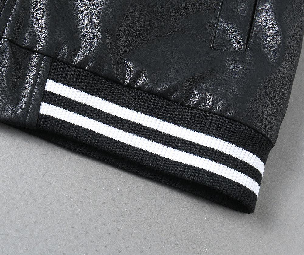 Prada leather jacket ribbed cuff with black and white striped band