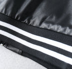 Prada leather jacket rib knit waistband with black and white stripes
