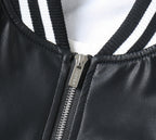 Prada leather jacket zip front with striped ribbed collar detail