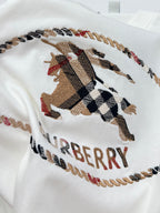 White short-sleeve T-shirt with multicolor Burberry graphic embroidery.