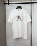 White short-sleeve T-shirt with Burberry logo patch on the chest.