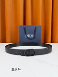 Dior leather belt with dark gray textured finish and round buckle