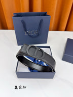 Dior leather belt with dark gray strap and circular logo buckle
