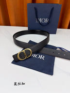 Dior belt with navy textured leather strap and gold-tone D buckle