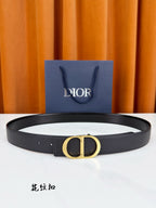 Dior belt in dark navy textured leather with gold-tone D buckle