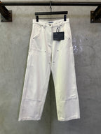 Prada white cargo pants with front pockets and button closure
