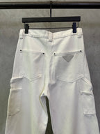 Prada white cargo pants with waistband button and triangular logo patch