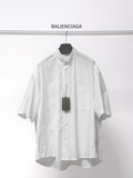 Balenciaga white short-sleeve button-up shirt with pointed collar