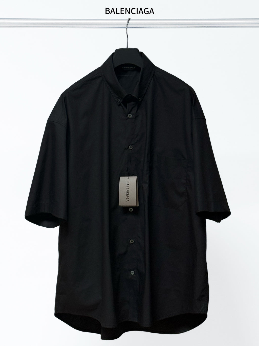 Balenciaga short-sleeve shirt, black, button-front with point collar