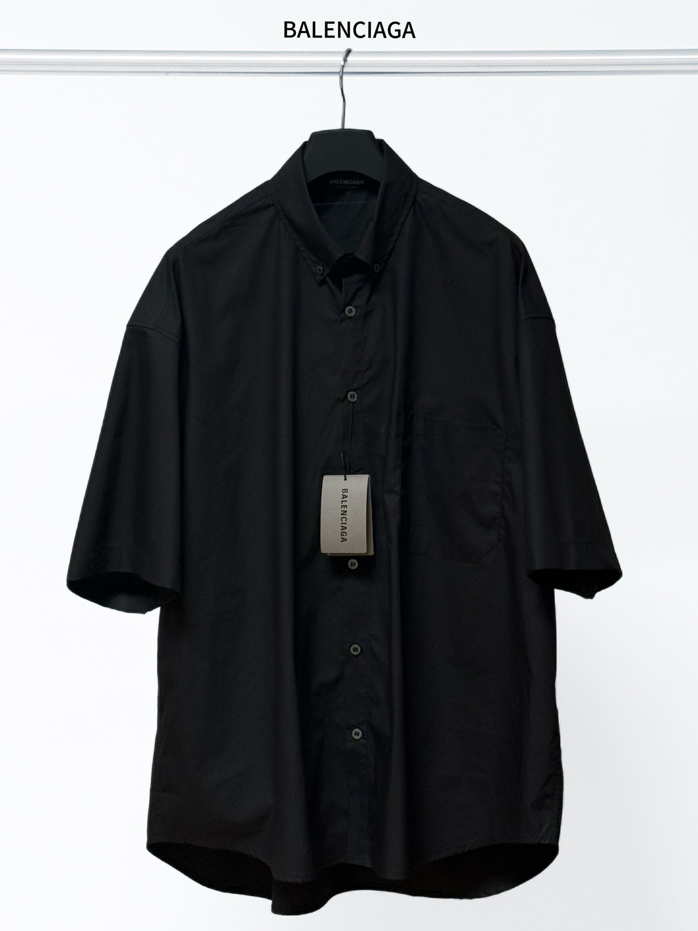 Balenciaga short-sleeve shirt, black, button-front with point collar
