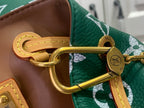 Louis Vuitton bag metal clasp with green leather strap and gold hardware