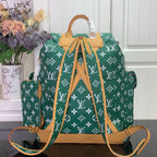 Louis Vuitton green monogram handbag with tan leather bow drawstring ties and white trim