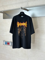 Balenciaga black T-shirt with neon graphic front, short-sleeve crew neck