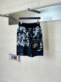 Louis Vuitton checkered shorts, dark blue and light gray, with side patch pocket