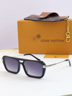 Louis Vuitton sunglasses with dark frames and blue-tinted lenses, front view