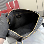 Black Gucci mini bag interior with fabric lining and gold-tone zipper trim.