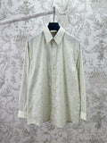 Light blue striped button-up shirt with pointed collar and button placket