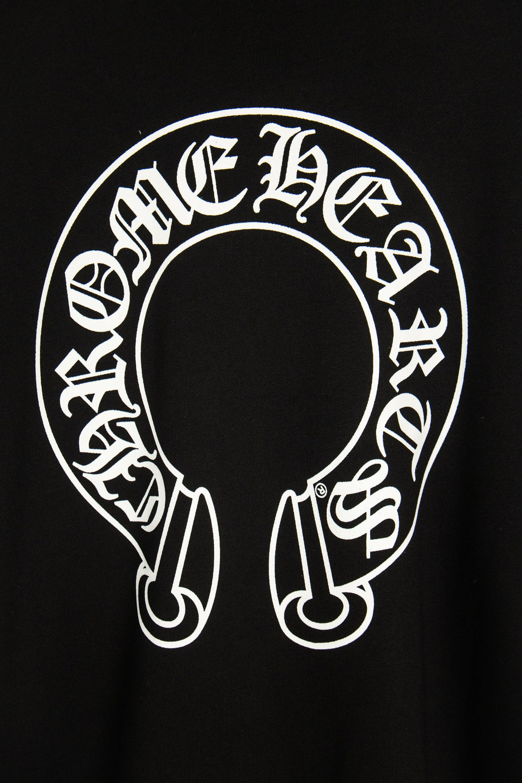 Black hoodie chest graphic with large oval/circular white logo