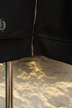 Black hoodie front zipper and ribbed hem