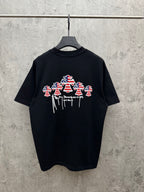 Black short-sleeve T-shirt with large USA angel graphic on the back