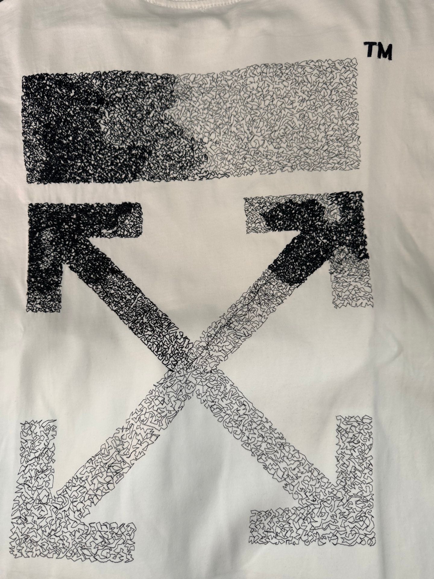 Off-White graphic T-shirt front with large X print, off-white crewneck