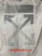 Off-White graphic T-shirt with large X print and orange text at hem