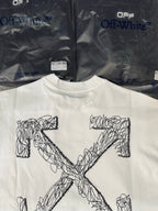 Off-White T-shirt in off-white with large black geometric X-style front graphic