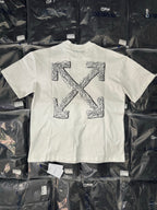 Off-White T-shirt in off-white with large black geometric X-style graphic on front