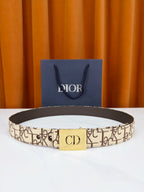 Dior belt with beige monogram canvas strap and gold-tone 'CD' buckle