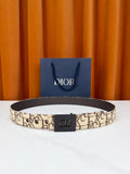 Dior belt with beige monogram canvas and black square CD buckle