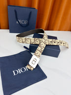 Dior monogram belt with CD buckle, beige canvas and dark leather edge
