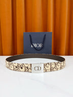 Dior monogram belt with CD buckle, beige canvas and dark leather trim