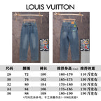 Louis Vuitton size chart: waist 72–88cm, inseam 100–108cm, height 160–190, weight 110–190.