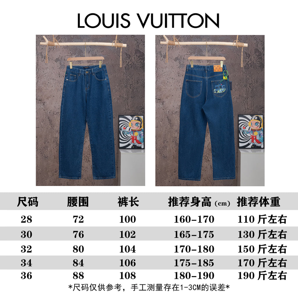 Jeans size chart with waist, hip, inseam, and height ranges