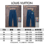 Jeans size chart with waist, hip, inseam, and height ranges