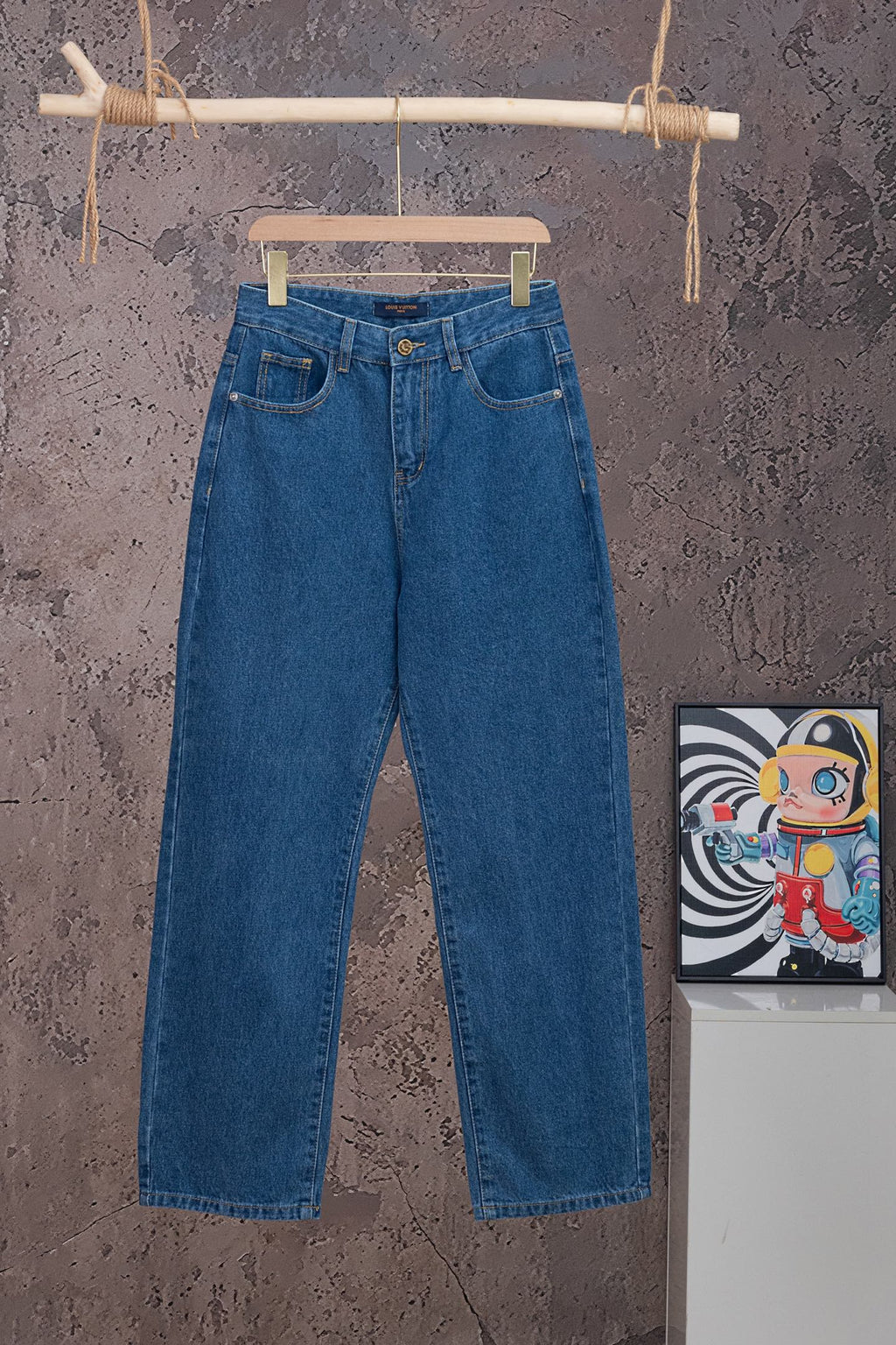 Louis Vuitton blue denim pants with belt loops and front button fly