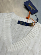 White V-neck cable-knit sweater vest with Polo Ralph Lauren neck tag