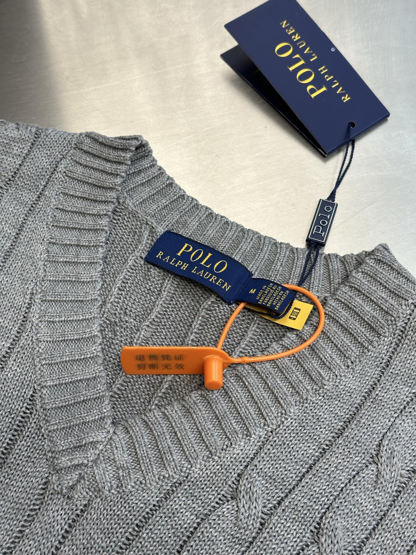Gray V-neck cable-knit sleeveless sweater vest with Polo Ralph Lauren tags