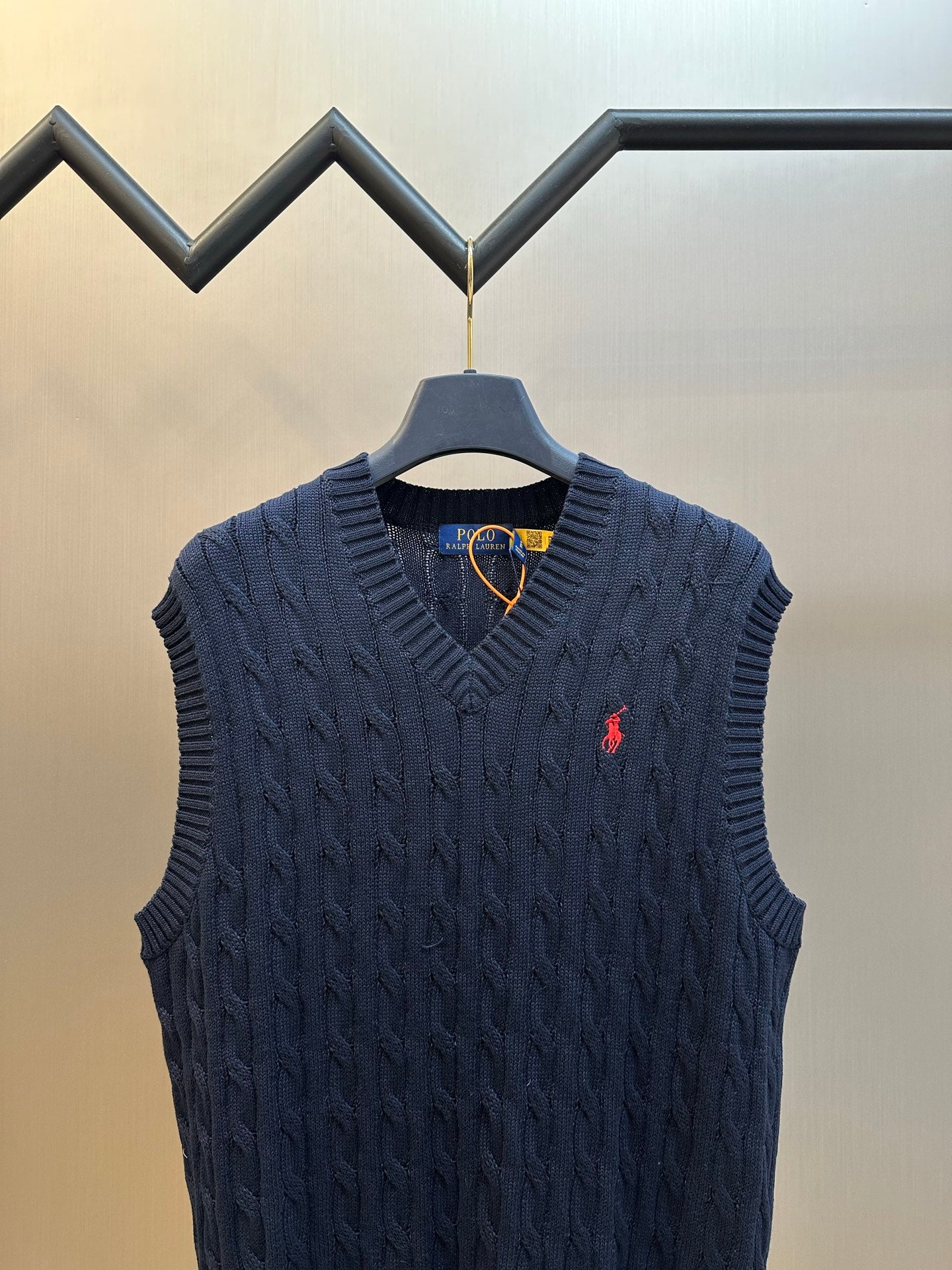 Ralph Lauren navy sleeveless sweater vest, V-neck and small polo logo