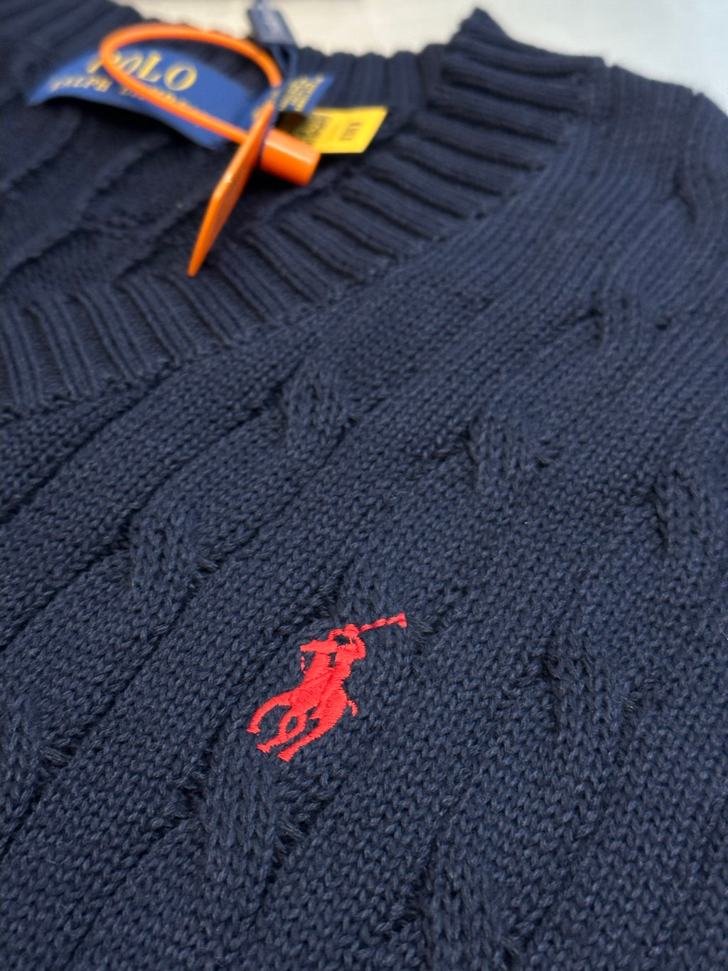 Ralph Lauren navy knit sweater vest with red polo player logo detail