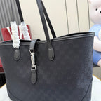 Gucci tote bag in dark monogram canvas with zip front and leather handles
