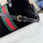 Gucci bag strap with gold buckle, dark gray leather and perforations