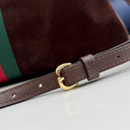 Gucci bag leather strap with gold buckle and rivet details, dark brown